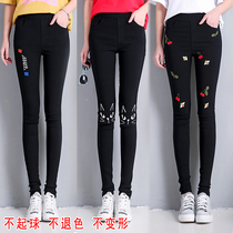 Spring and Autumn New Leggings Womens High Waist Elastic Pencil Little Pants Wear Pants Ethnic Embroidery Womens Pants Korean