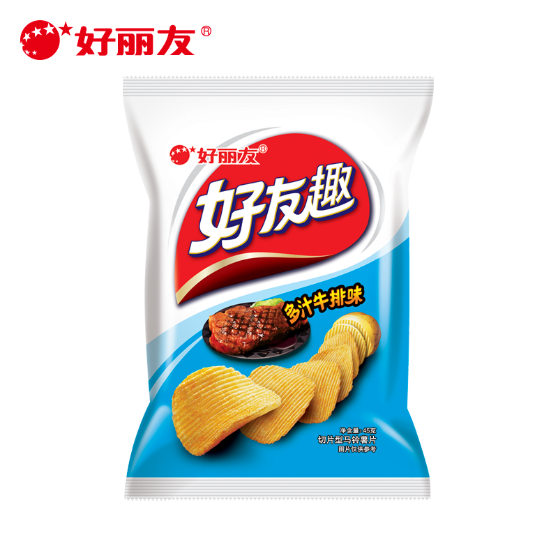 好丽友薯片 好友趣大凹凸多汁牛排味45gx10袋 膨化零食小吃 包邮