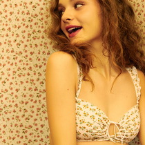 Miss curious Japanese sweet floral non-steel ring sexy hollow sex underwear womens summer thin bra set