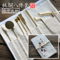 Incense tools Pure copper eight-piece set of storage air smoked agarwood fire incense silver leaf clip carbon chopsticks side flat pressure incense spoon
