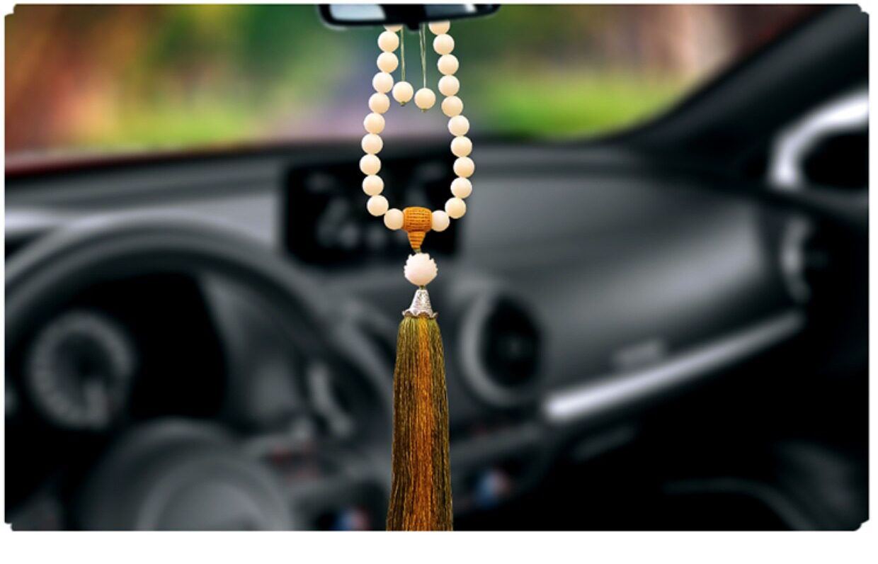 汽车挂件高档原创白玉菩提根星月菩提后视镜车内饰品保平安符摆件
