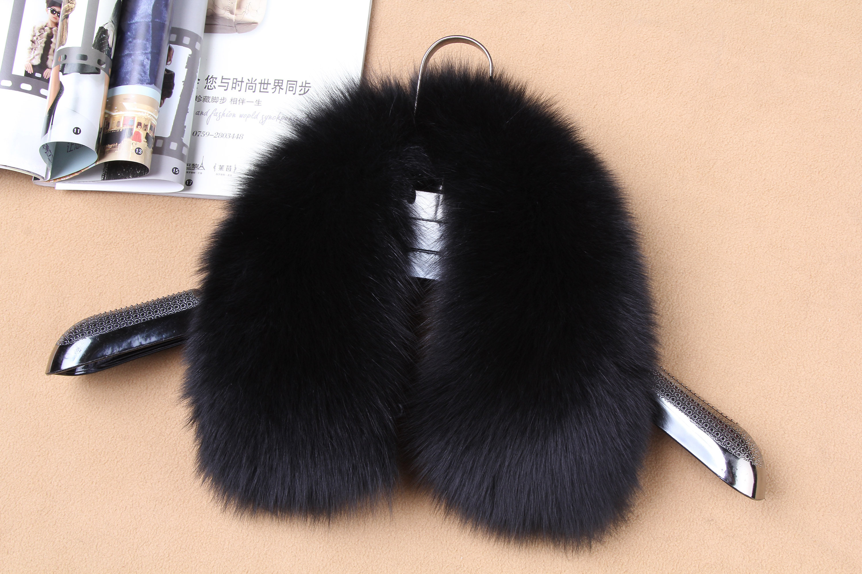 超大狐狸毛领子真毛男女通用方领假领子整皮真狐狸皮黑色毛毛领子