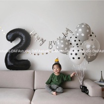 South Korea Ins Black & White Wave Point Latex Balloon 40 Inch Black Aluminum Film Digital Baby Birthday Photo Prop Suit