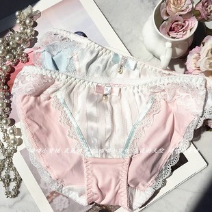 甜美竖条银丝蝴蝶结蕾丝珍珠牛奶丝女士低腰三角内裤女生内裤