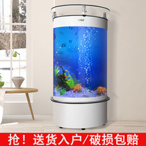 Semi-circular bar glass fish tank against the wall living room home creative ecological aquarium floor-standing fish tank without changing water