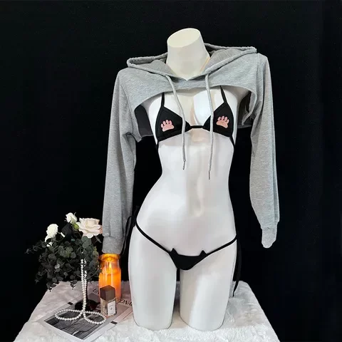 Sweatshirt Bikini COS Set Ultra Short Personality Black and White Binary Casual Style Underwear Cute Hooded
Sweatshirt Bikini COS Set Ultra Short Personality Black and White Binary Casual Style Underwear Cute Hooded