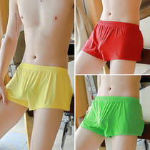 Mens underwear ice silk boxer pants breathable elastic loose shorts middle waist ultra-thin boxer solid color yellow green