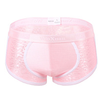 Pink lace sexy boxer pants bright tendon breathable Mens four corner underwear nylon ultra-thin fashion youth sexy purple