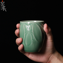 Longquan celadon Xu Shi micro pure handmade lilac flower hand cup large capacity Master Cup ceramic tea cup single Cup