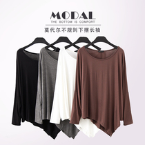 2020 Modal base shirt Women Long Sleeve Autumn T-Shirt Bat Sleeve Loose Plus Size Tide Round Neck Irregular Top