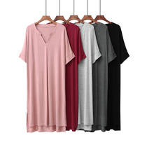 Summer Sleeping Skirts women Modale short sleeves Loose Big Code Home Middle Aged Mid-Length Mom Sleepwear Dress Dress