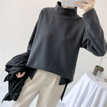 Tide autumn and winter double-sided velvet velvet fever warm top ladies loose size plus velvet high neck long sleeve base shirt Women