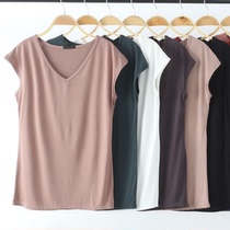Sleeveless T-shirt Women Summer V-neck Short Sleeve Loose Thin Blouse Modal Mom Joker Solid Color Plus Size base shirt