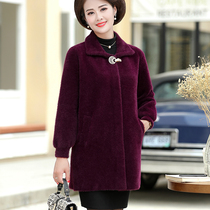 Mom autumn and winter coat mink velvet New woolen size long coat foreign womens clothing