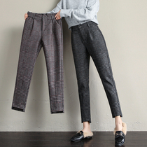 Plaid woolen pants womens autumn and winter 2020 new plus velvet thickened nine-point loose radish pants Harun casual womens pants