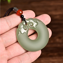Xinjiang and Tian jade Ping An Buckle Double Dragon Protection Main Jade Pendant Male Jade Necklace Female Jade Pei Round Jade Pendant