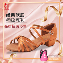 Sanshas new children Latin dance shoes girls womens soft bottom genuine leather choreography for precisely the summer