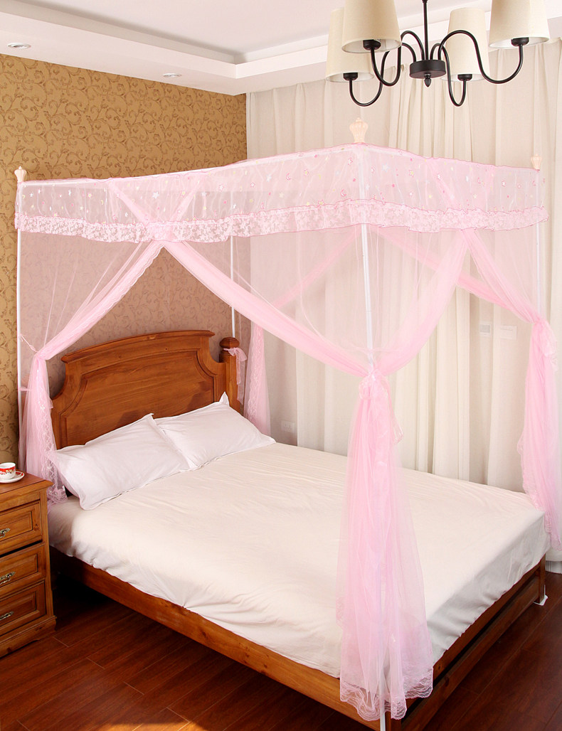 1.2米宽白色烤漆支架蚊帐落地支架韩式可爱公主蚊帐【童谣-粉】