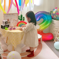 South Korea Ins Mega Rainbow Birthday Numbers 520 Balloon Gradient Jelly Children Birthday Party Little Fresher Decorations