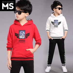 春装套装男童休闲运动服5儿童套头连帽卫衣红