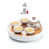 Japanese kung fu tea set set dry bubble tea tray household simple tea table ceramic water storage bamboo noodles small round tea tray