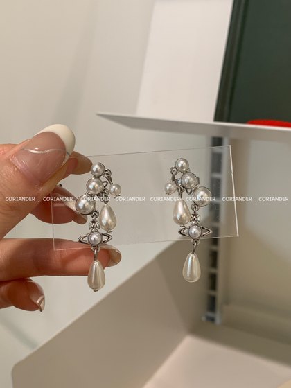 고수풀 프랑스 기질 달콤한 3 열 진주 물 낙하 행성 귀걸이 고수풀 프랑스 기질 달콤한 3 열 진주 물 낙하 행성 귀걸이