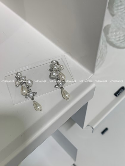 고수풀 프랑스 기질 달콤한 3 열 진주 물 낙하 행성 귀걸이 고수풀 프랑스 기질 달콤한 3 열 진주 물 낙하 행성 귀걸이