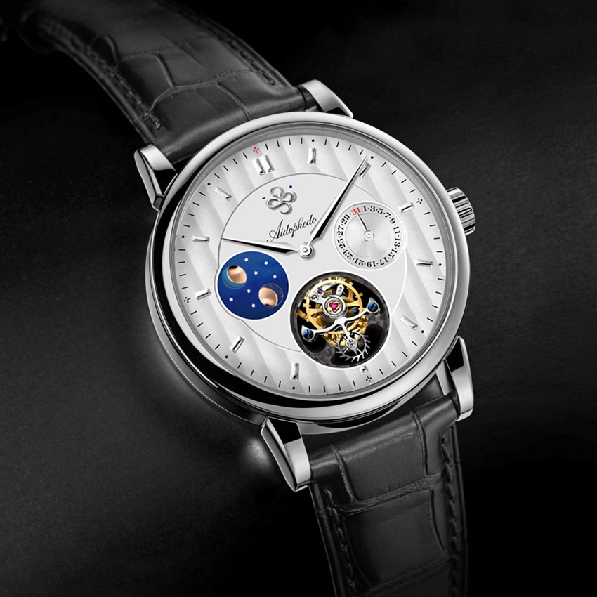 Tail snake day and night tourbillon mechanical watch men's watch movement calendar kinetic energy leather strap watch