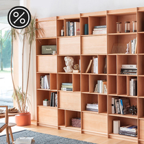One hundred wood Nordic modern simple solid wood bookcase with door custom full wall shelf landing combination lattice bookshelf