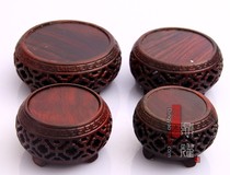 Dingyao red acid branches circular check ornaments mahogany wood carved teapot stone jade stone base collection