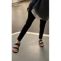 HEYGIRL black elder brother winter long leg design feel plus velvet split pants womens high waist slim stretch casual pants