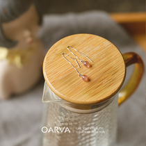 OARVA natural strawberry crystal earrings girls sterling silver romantic fresh earrings Japanese simple 925 silver temperament ear ornaments