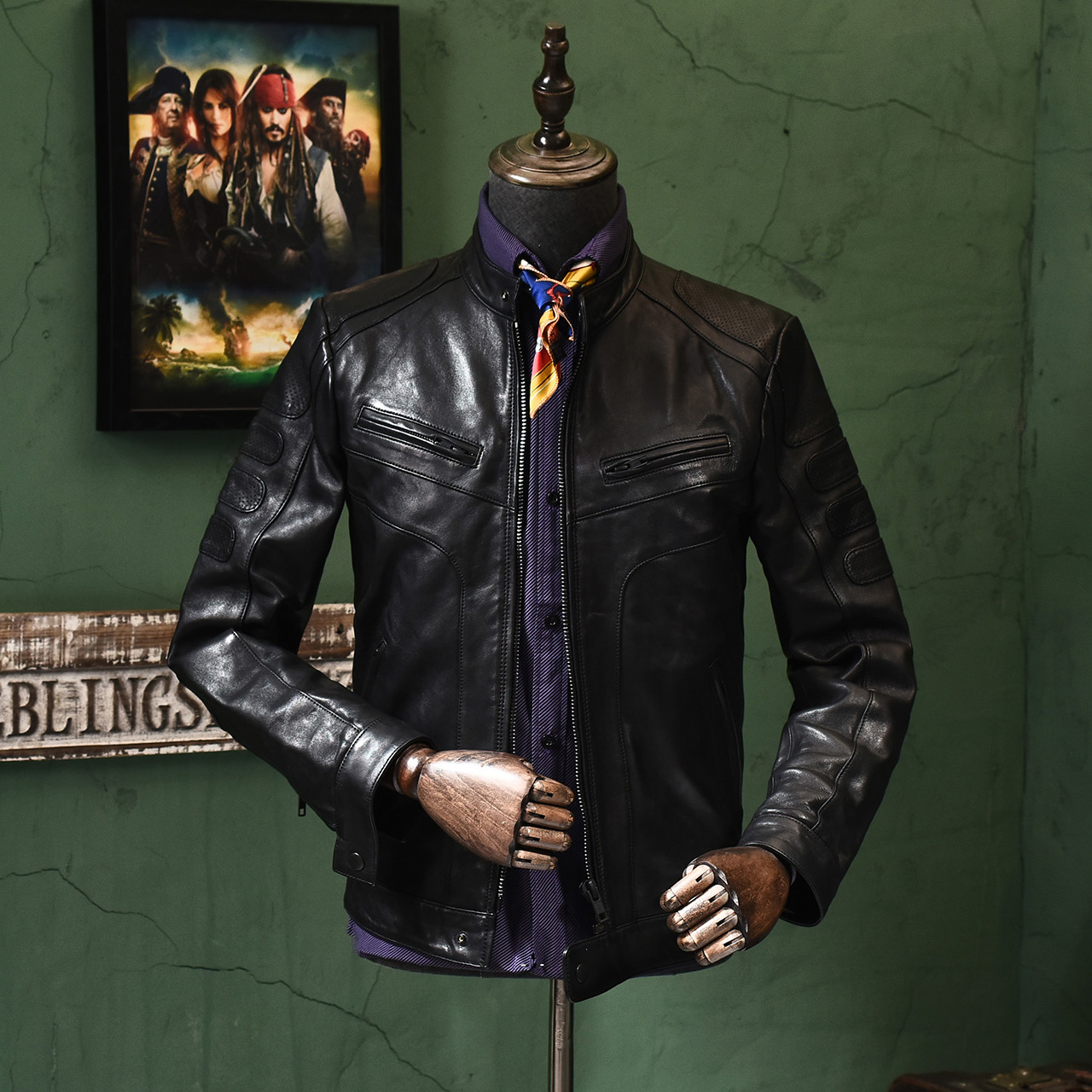 Men's sheep leather stand collar slim body planting leather jacket short leather jacket motorcycle handsome trend Korean version of coat