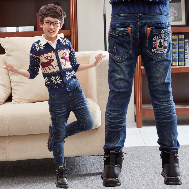 Children's pants Boys jeans Autumn and winter cashmere cotton pants pants 2021 high waist children's casual pants soft boys