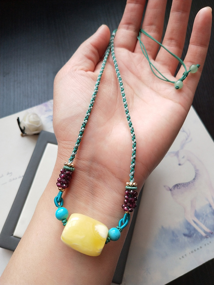 天然蜜蜡桶珠 老型锁骨链 手工编织多宝文艺复古颈链气质饰品原创