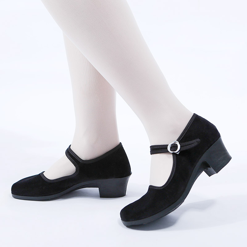 Folk dance shoes Yangge ethnic shoes flannel shoelaces with women's old Beijing black high-heeled Tibetan practice shoes