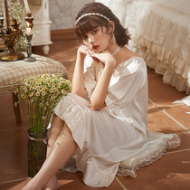 Princess Mark Pajamas Nightdress Womens Summer 2021 New Ice Silk French Square Collar Spring and Autumn Palace Fairy Dress