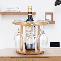 Home Easy Nan Bamboo Wood Table Noodle Red Wine Glass Shelf Upside Down High Foot Cup Rack Wine Rack Wine Rack Wine Cabinet Hem
