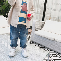 Childrens jeans 2019 spring and autumn new Korean version of Western style boys  ripped pants 1234-year-old baby pants trend