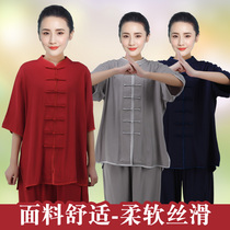 New Summer Pure Cotton Short Sleeve Tai Chi Clothing Woman Middle Sleeve Full Cotton Taijiquan Martial Arts Mens Big Code Thin Martial Arts Suit