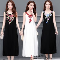 Spring and summer cotton camisole skirt female long over-the-knee plus size thin ethnic style embroidered inner tie bottoming dress