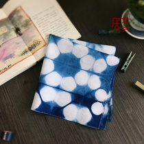 Natural grass and wood plant dyed blue dyed handkerchief decorative square towel childrens cotton saliva towel handmade tie-dyed cloth headscarf