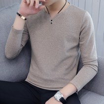 High-end mulberry silk T-shirt mens long sleeves 2021 New Korean trend slim handsome Ice Silk thin vneck half sleeve