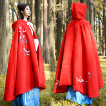 Original Hanfu cloak Womens autumn and winter long cloak Mens costume hooded jacket Chinese style jacket women thicken warm