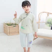 (Over 48 yuan) Hanfu Chinese style small children ethnic style retro costume cotton linen two-piece Tang suit 0006