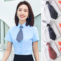 Business occupation small tie Womens double striped short shirt accessories Work clothes collar flower decoration Dark blue OL