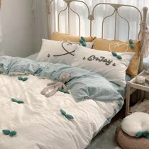 Chinese style Korean style literature and lodging cute bed three-dimensional flower four-piece set of light luxury mens one-meter animation bed