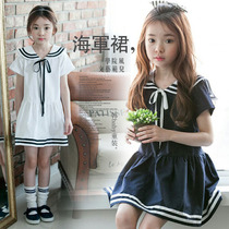 2022 Summer New Korean Style Girls Cotton Dress Girls Naval Academy Style Big Kids Princess Dress