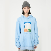 (WUT official store) 2020AW blue sky white cloud oil painting light blue wild sweater men and women National tide hoodie