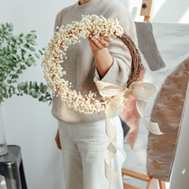 Immortal starry flower Christmas wreath real flower door hanging ornaments Nordic decoration birthday wall hanging white cotton